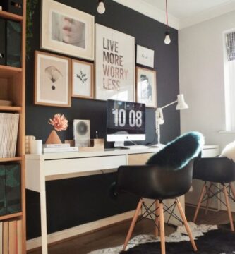 home office com decoração preto e branco