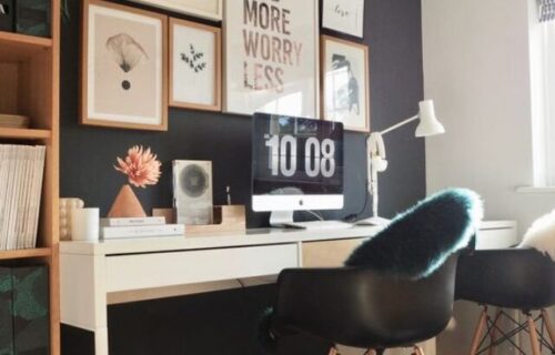 home office com decoração preto e branco