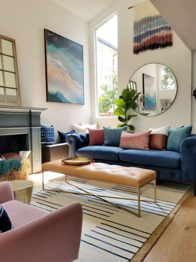 sofá azul na decoração