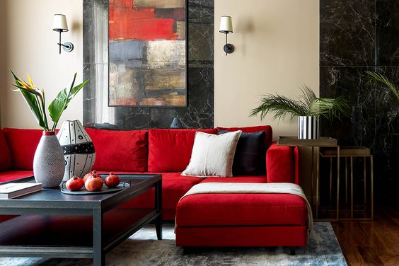 Como decorar sala com sofá vermelho - Sala da Casa