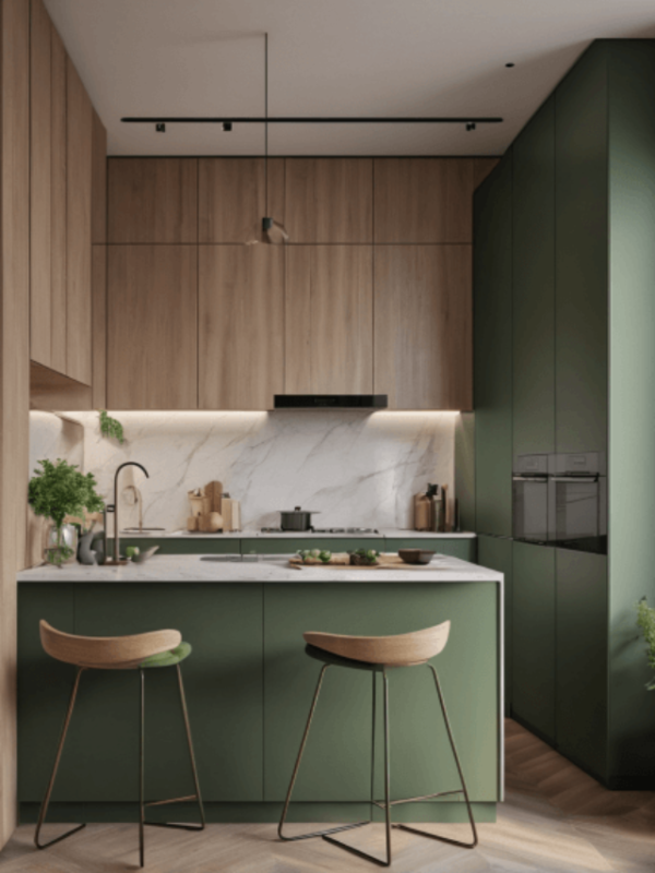 decoração de cozinha com armário verde