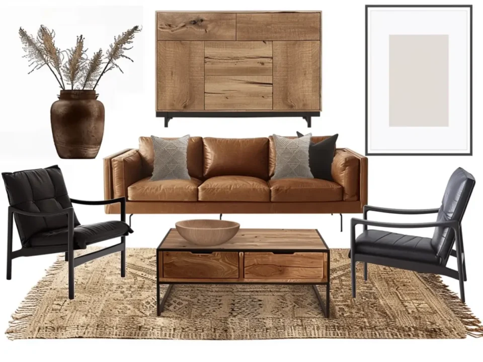 brown and black living room decor