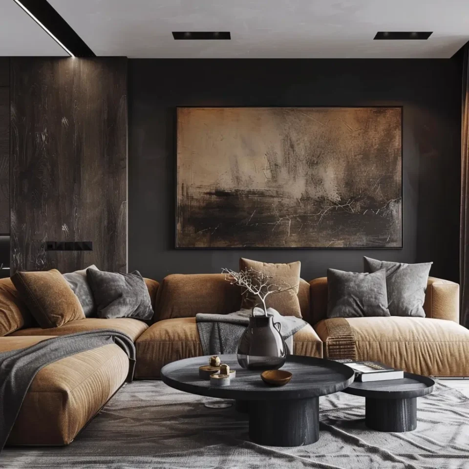 
sala-de-estar-marrom-e-preto-estilo-contemporane