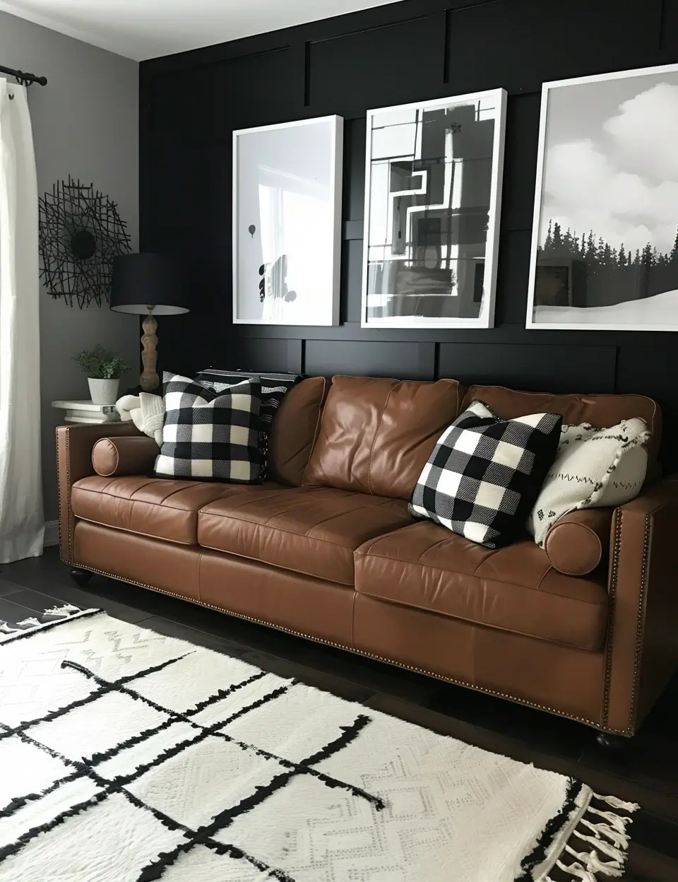 brown and black farmhouse style living room