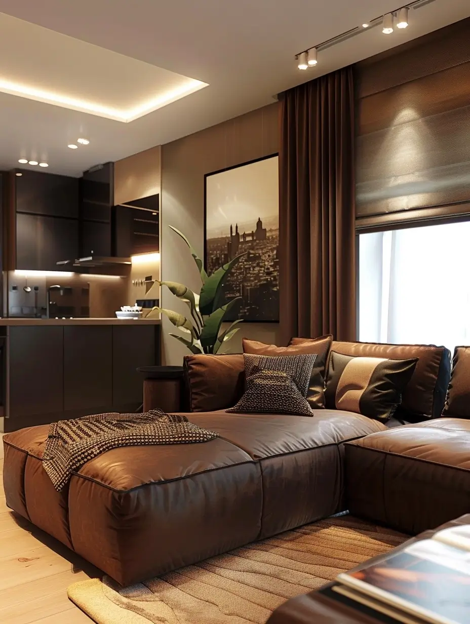 contemporary style brown and black living room