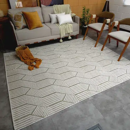 Como combinar com sofá cinza, sala com tapete com estampa geométrica
